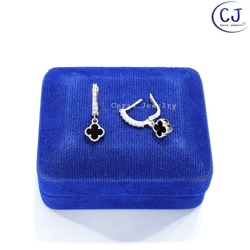 Anting Perak Asli Silver 925 Lapis Emas Putih Model Jepit Van Clef - Perhiasan Perak Asli