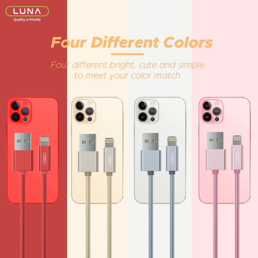 Luna Cable Data Lightning to USB Fast Charging 2.4A Braided Alumunium