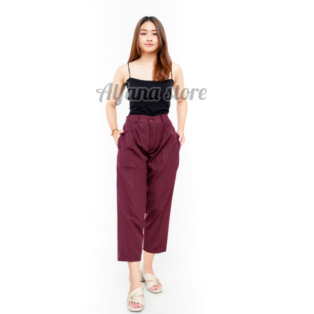 Celana Kantor Panjang Wanita Baggy Pants Bahan Katun