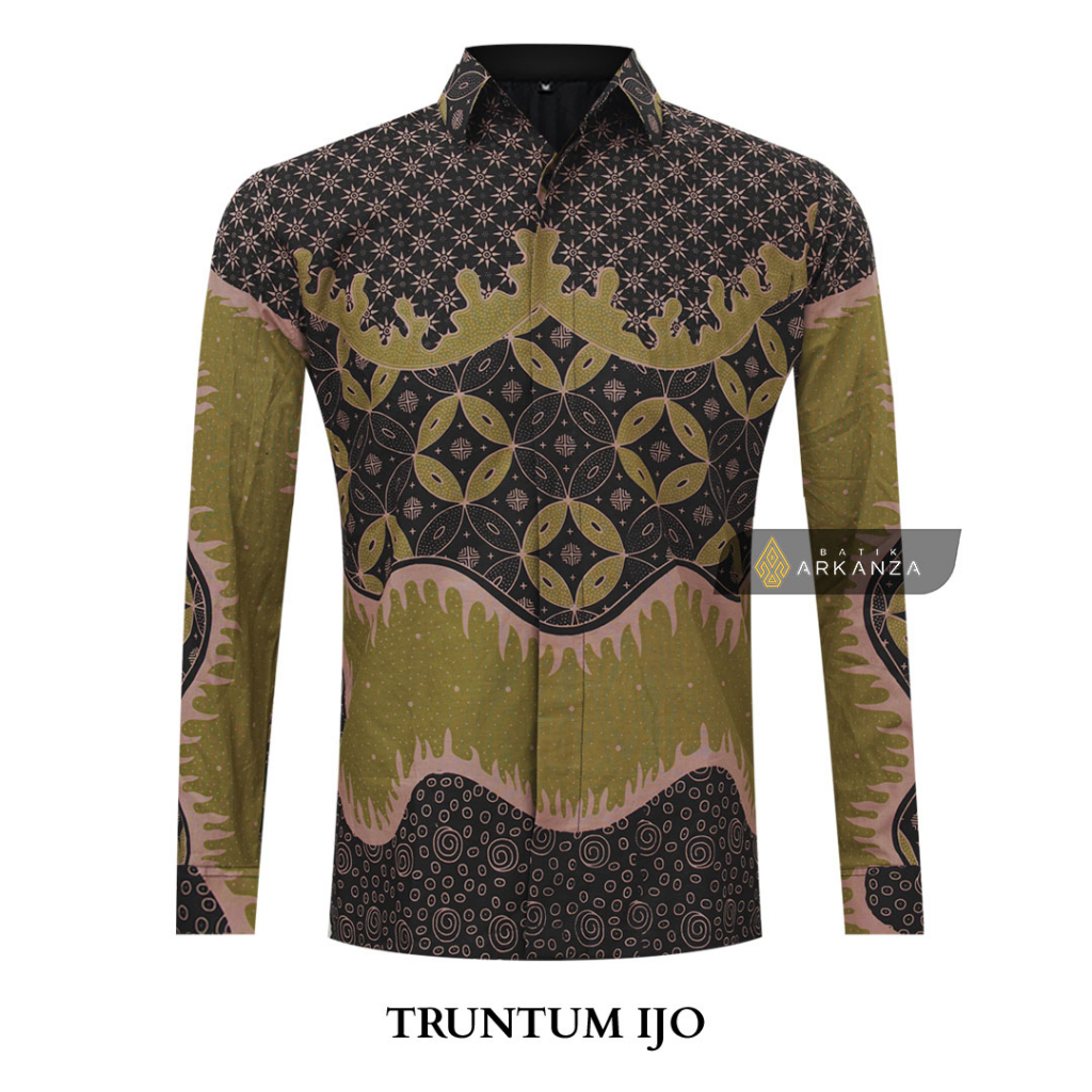 BATIK ARKANZA Motif TRUNTUM IJO Hem Atasan Kemeja Baju Batik Pria Cowok Laki Laki Slimfit Full Lapis Furing Lengan Panjang