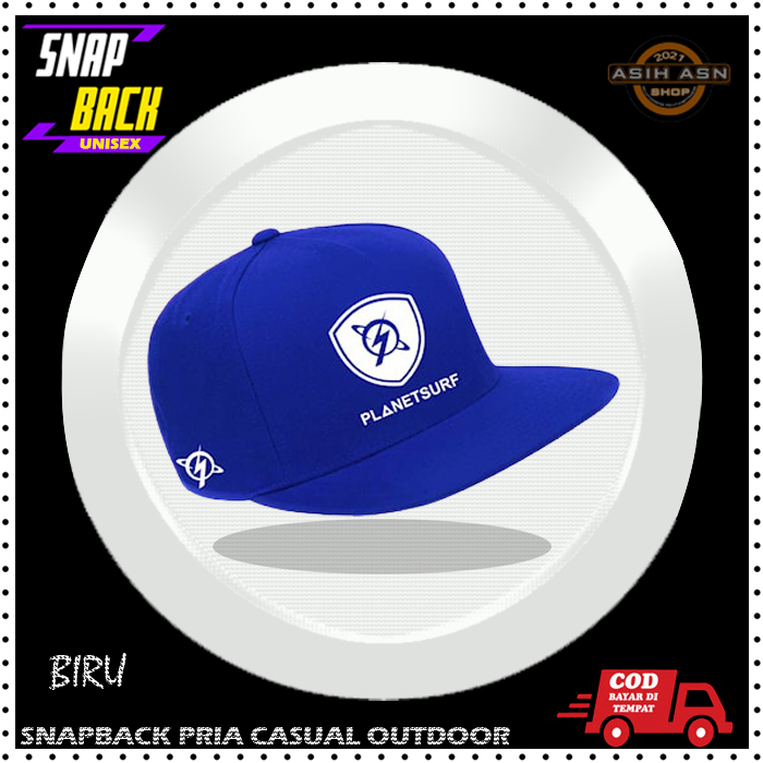 Topi Snapback | Planet Biru Circle Putih - Premium  | Snapback Caps | Topi Distro | Topi Casual Cowo