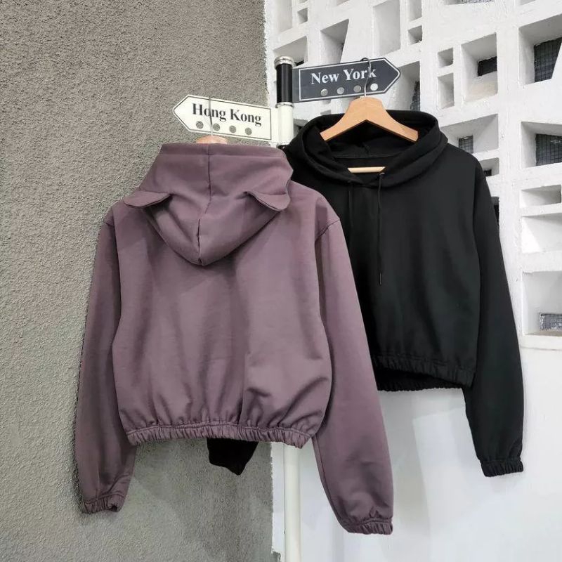 CUTE EAR HOODIE CROPE | SWEATER WANITA