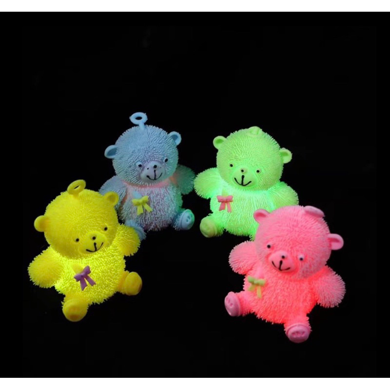 Mainan Bola Lampu Yoyo Karet Ubur Bentuk Beruang Teddy Lucu Happy Led - Yoyo Led Puffer Ball