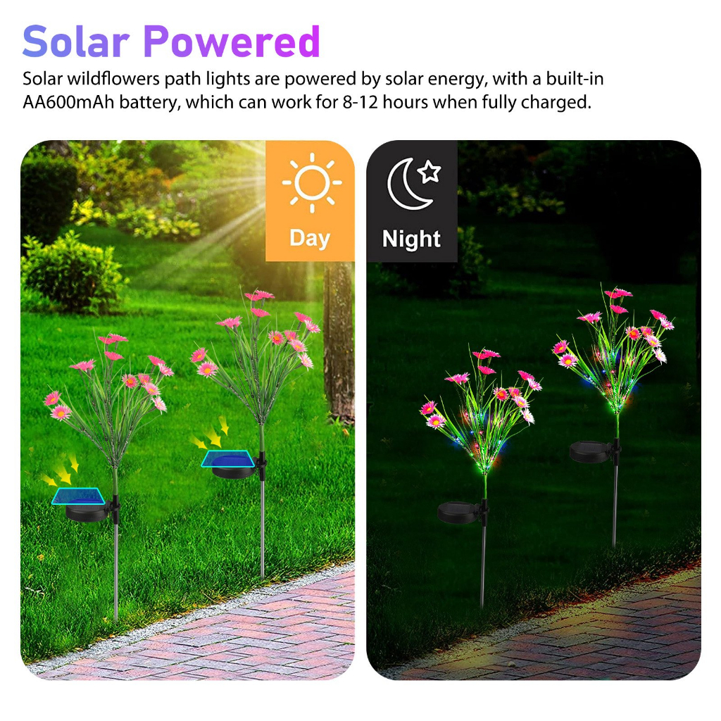 Lampu Dekorasi Taman Tenaga Surya Daisy 1/2 pcs Waterproof PVC Simulasi Bunga Liar Outdoor Cahaya Hiasan Taman Dekoratif Krisan Chrysantemum / Lampu LED Hias Taman Pagar Otomatis Sensor Cahaya