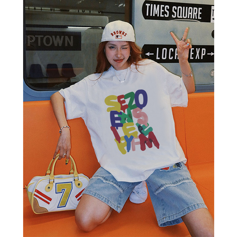 kaos oversize wanita import lengan pendek american retro letter graffiti print T-shirt kekinian kaos couple