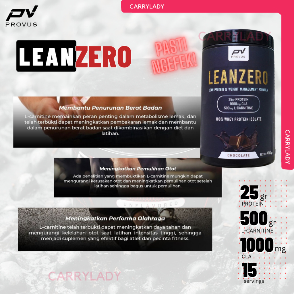 Provus Lean Zero Isolate Whey Protein Dan Fat Burner Lost Weight Formula 15 Servings 450 gr Susu Fitness Diet