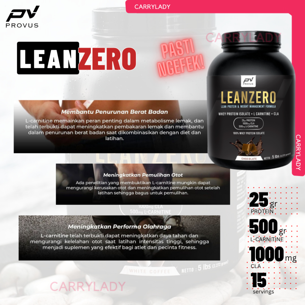 Provus Lean Zero Whey Protein Isolate Dan Fat Burner 5 Lbs Whey Protein 100% Isolate + Fatburner 75 Serving