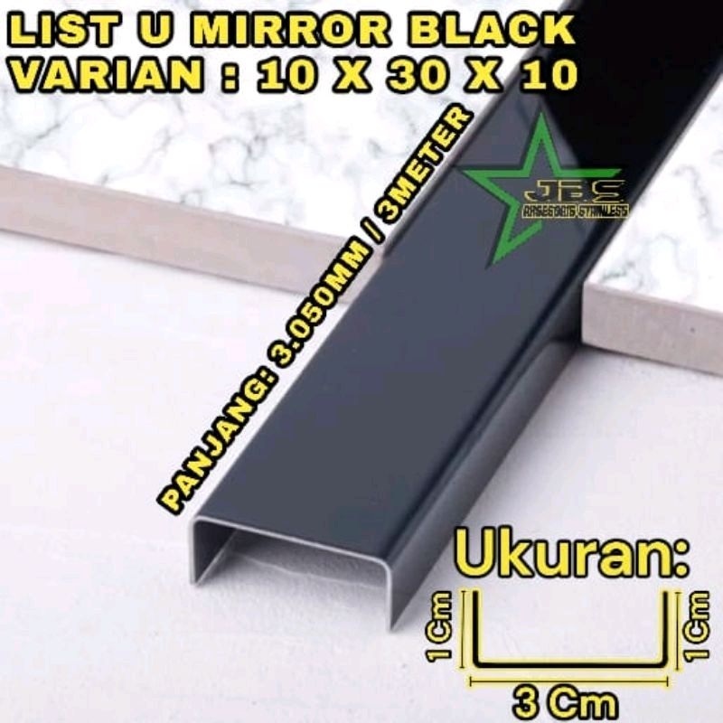 LIST U BLACK MIRROR 10×30×10×3.050MM T. 0.8MM STAINLESS SS 201 -  LIST INTERIOR