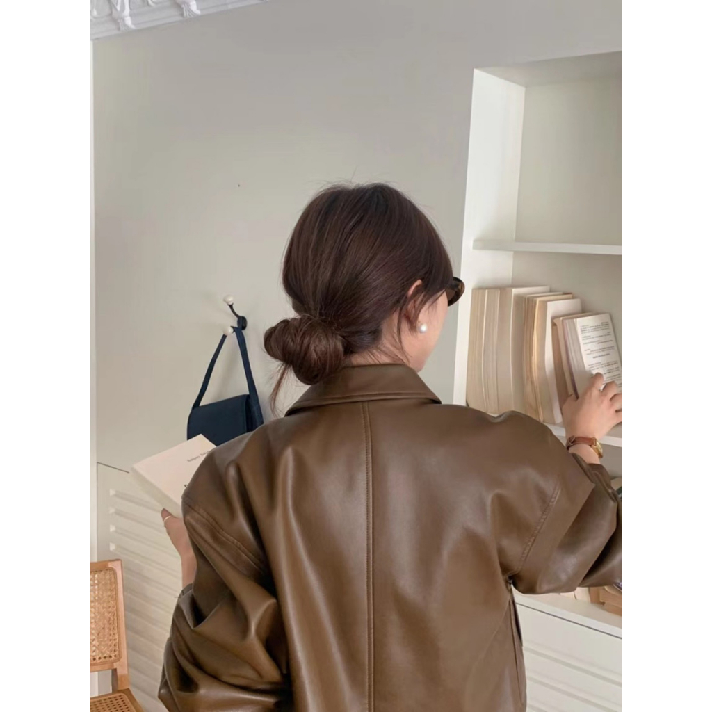 Jaket Kulit Wanita Terbaru Korean Style Jacket Leather Crop Kekinian Outer Hitam