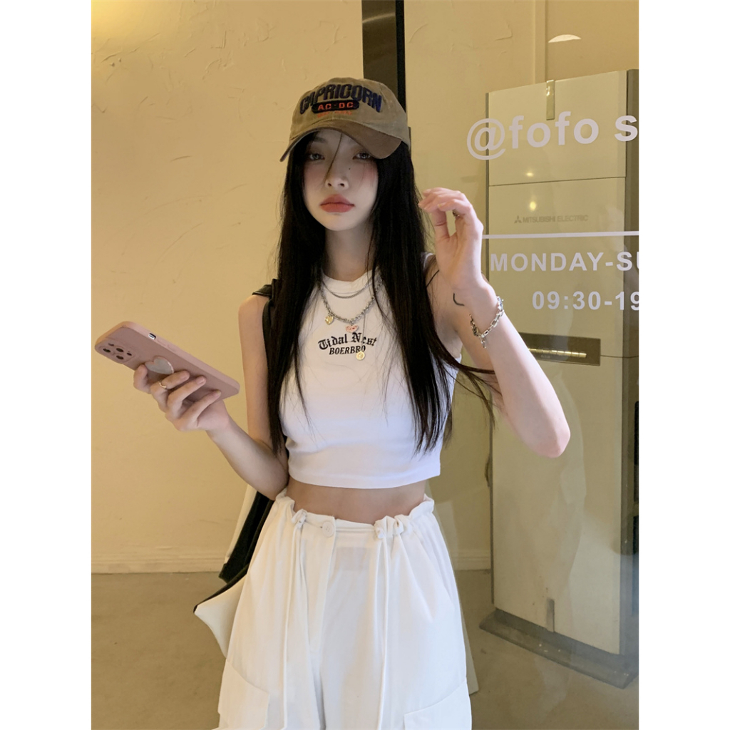 Rib Tanktop Crop Putih Wanita Tangtop Korean Style