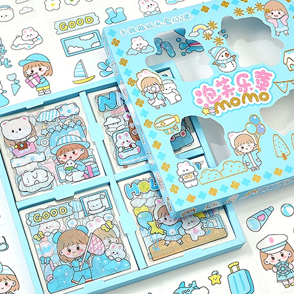 100 Lembar Stiker Motif Kartun Korea Box PVC Anti Air Sticker Decorasi