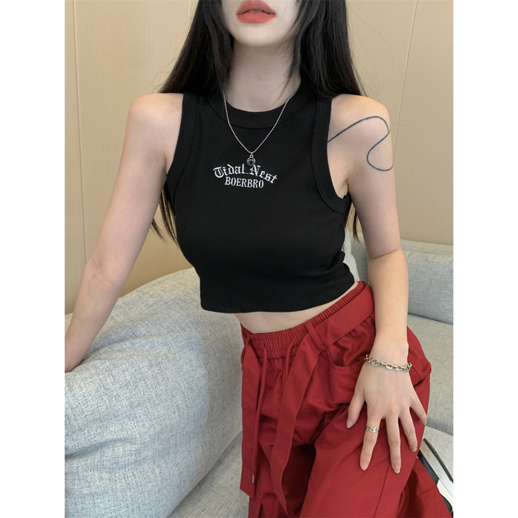 4 Warna Korean Style suspender wanita all match top Crop/rompi panjang wanita