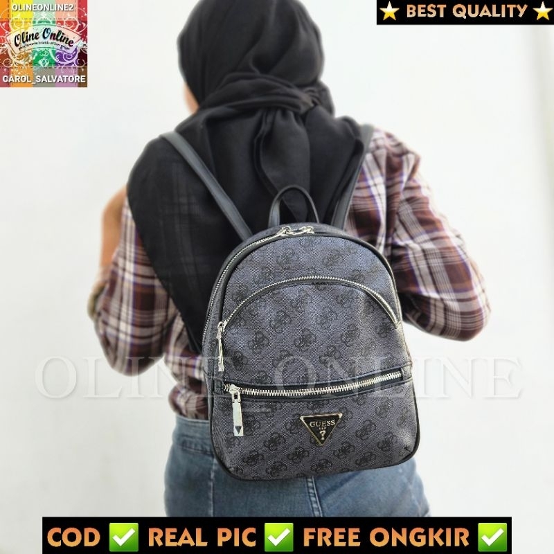 (WODB) tas ransel manhattan wanita backpack size besar large medium jumbo mommy diaper bag fashion logo 4g brown coffee black punggung bp girl carry all gb