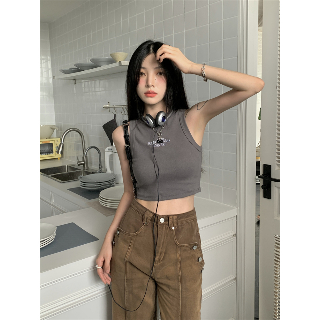 [4 Warna] Suspender Wanita Basic Warna All Match Top Crop Korean Style