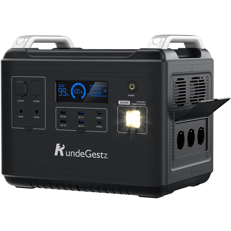 RundeGestz 2000W 1997Wh/625000mAh Power Station Portable Solar Generator Silent Genset with 13 Output for Home Outdoor Camping RV Emergency Power Supply