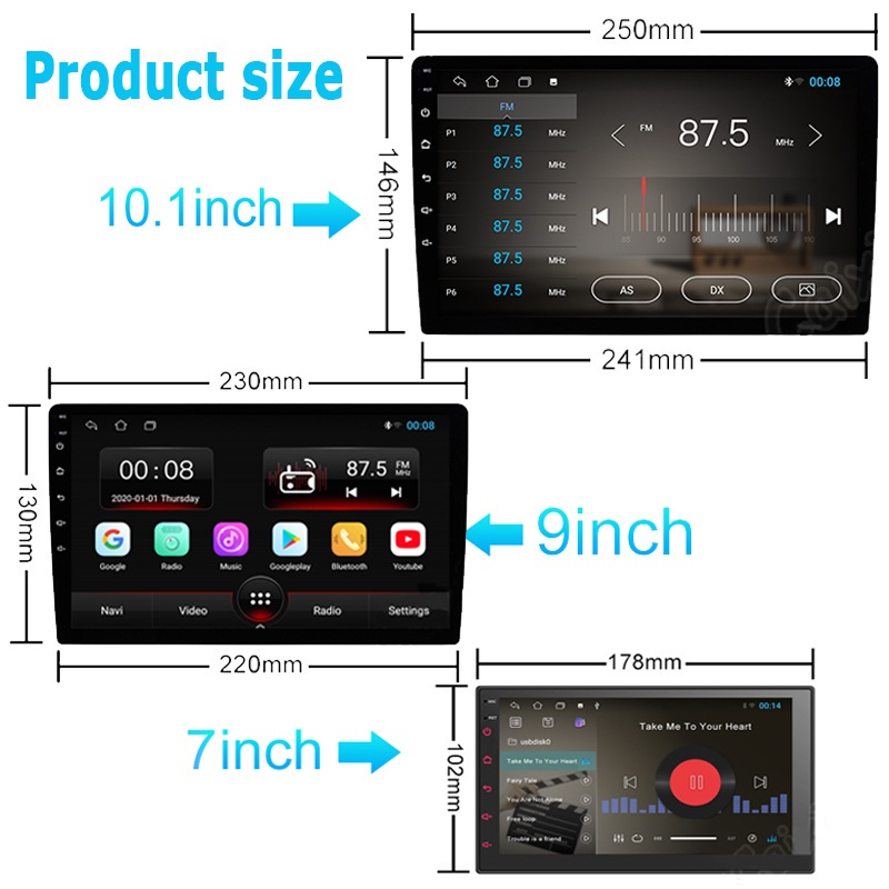 ESSGOO Headunit 7/9/10inci  Android13  4+32GB IPS Screen Android CarPlay 2 Din Multimedia MP5 Player Mirror link Vedio Support WiFi GPS 26UI Car Radio