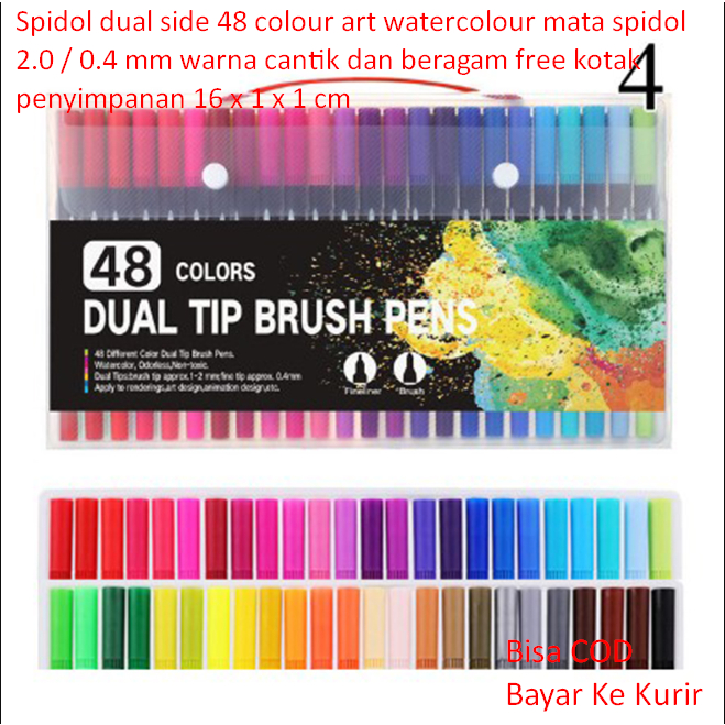 

Spidol dual side 48 colour art watercolour mata spidol 2.0 / 0.4 mm warna cantik dan beragam free kotak penyimpanan 16 x 1 x 1 cm