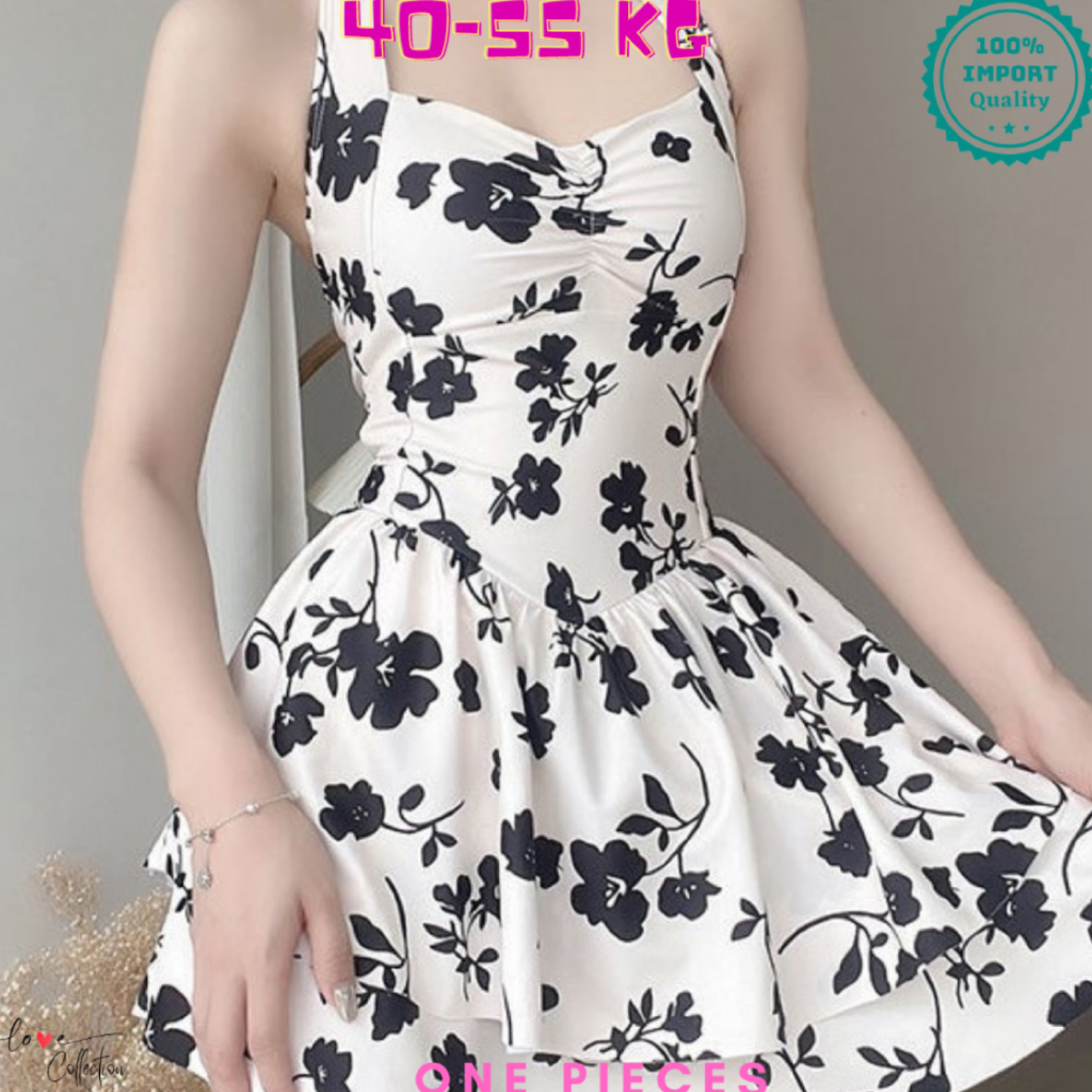 Baju Renang Wanita Motif Bunga Swimsuit One Piece Adjustable Nuansa Pantai Korea Modis Sexy Kekinian