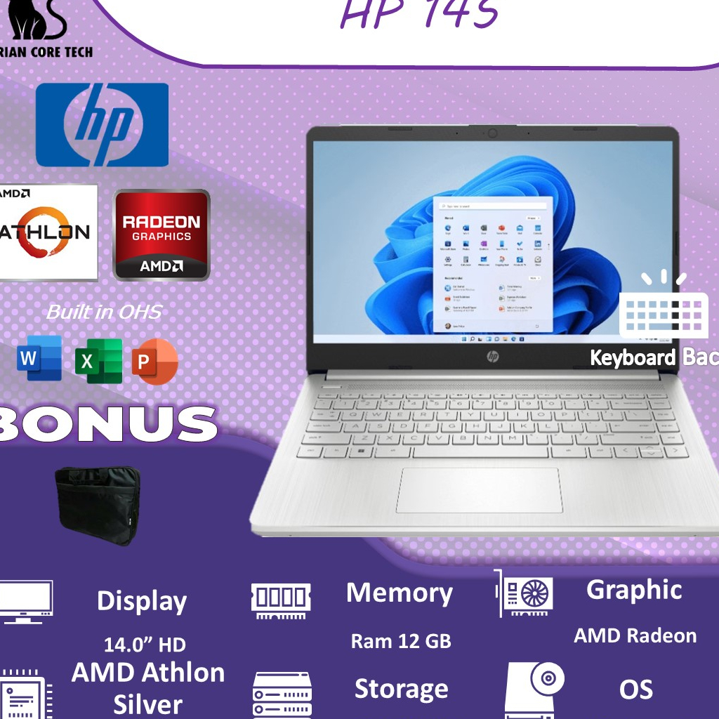 LAPTOP HP 14s FQ0564AU AMD ATHLON 3150 8GB 512SSD VEGA3 W11+OHS 14.0 BLIT 2YR SLV