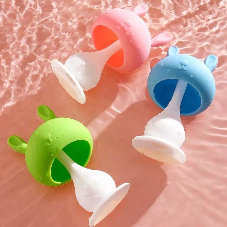 Mainan Gigitan Bersuara Bayi Bentuk Mushroom Silikon Teether Bayi Dengan Suara Baby Bell Teether Stick