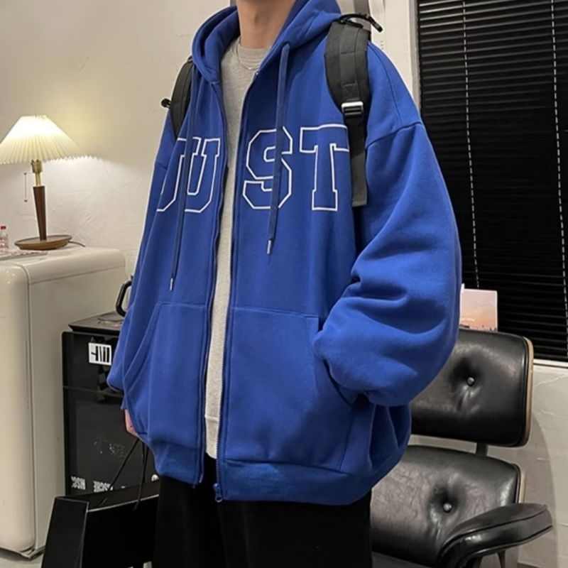 Zip Hoodie Jacket Oversize Unisex (6XL 5XL 4XL 3XL 2XL XL L M S ) Jumper Resleting JUST Jumbo Bigsize Harajuku Urban Korean Style Black Dark Grey Abu abu Biru Benhur Electrik Blue