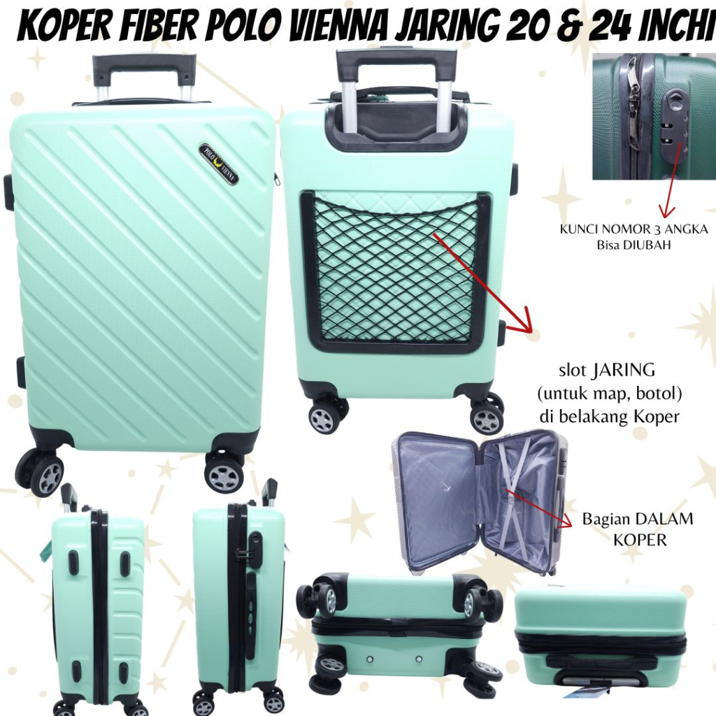 Koper Fiber Polo Viena Motif garis + Jaring (space tambahan) MURAH / Koper Fiber Polo Size 20 Inchi Size 24 Inch ORIGINAL / Fiber POLO VIENA CABIN GARIS VERTIKAL + Jaring 20&quot; 24&quot; / Koper Hard Cover Polo BARU / Koper Hard Cover Fiber Size Kabin Size Bagasi