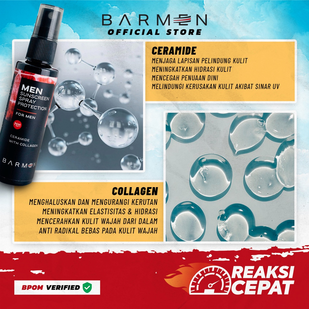 BARMEN Sunscreen Spray Protection Tabir Surya Sunblock Cowok Pria