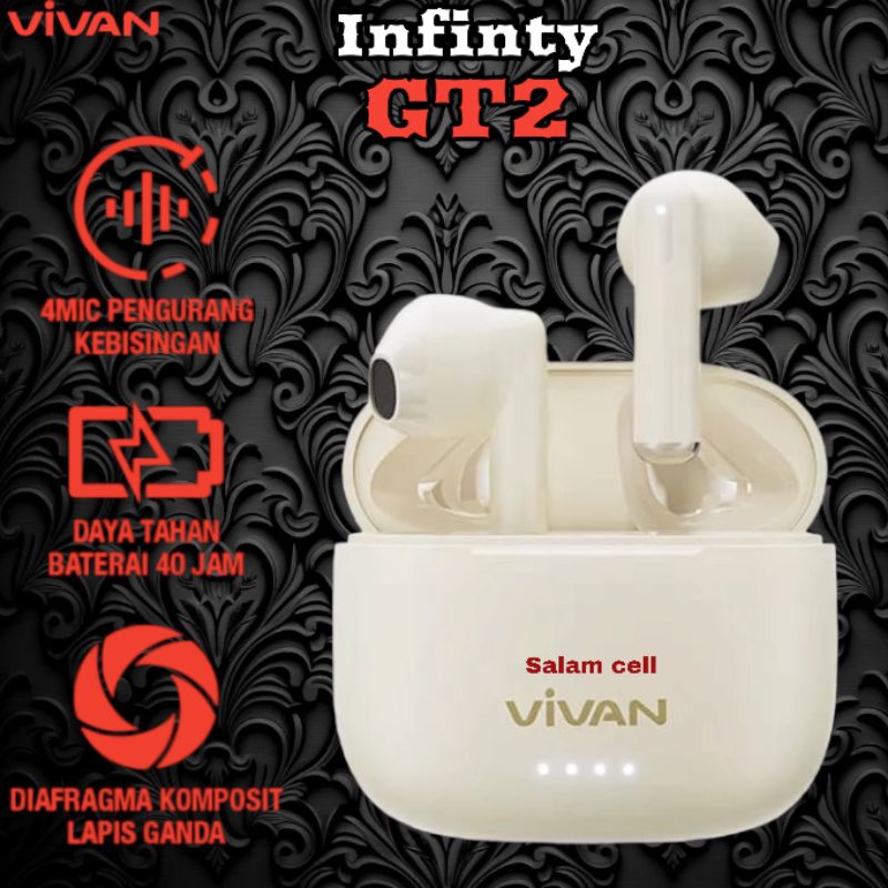 Tws Vivan Infinity GT2 Bluetooth 5.3 40Jam Creamy White Waterprof IPX4  Garansi Resmi