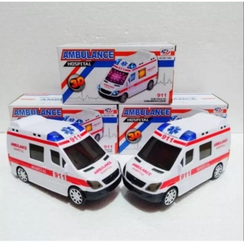 mainan mobil ambulance lampu 3d dan sirine