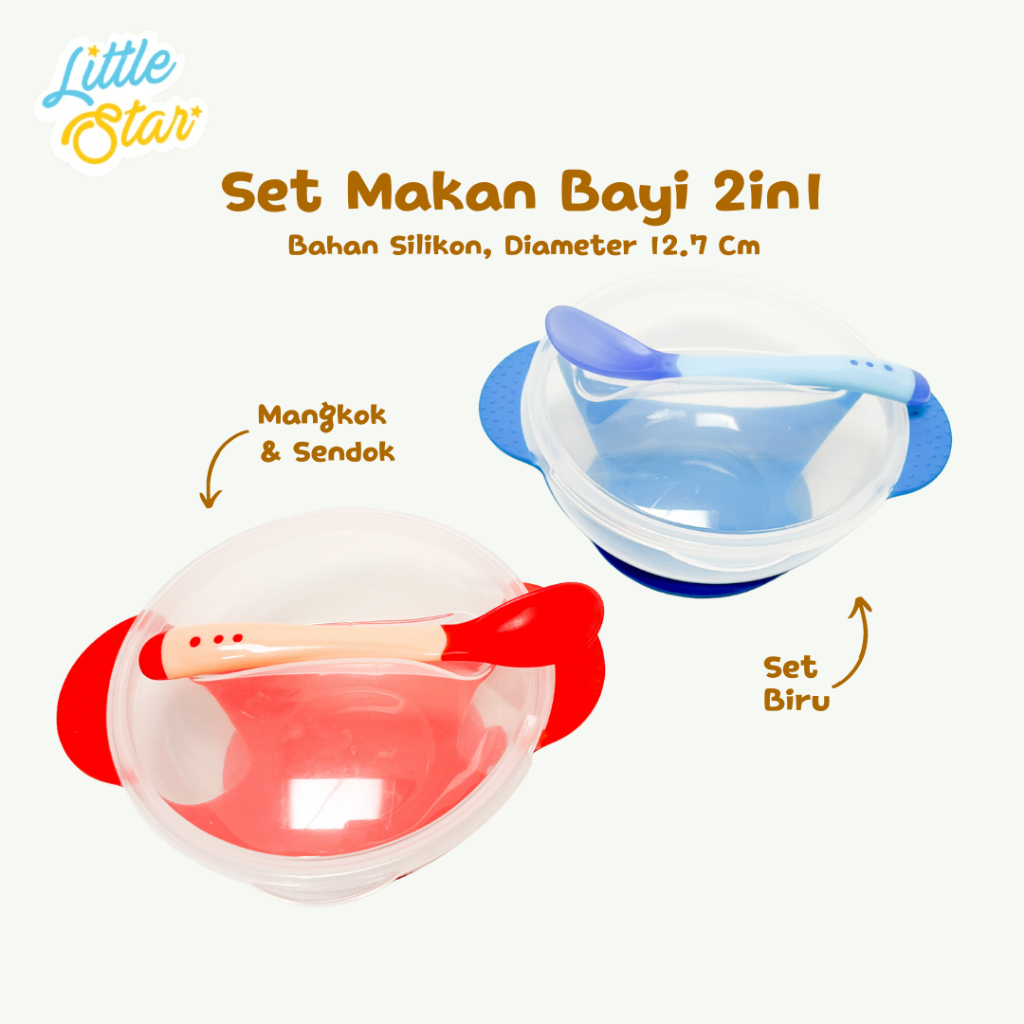 LS 2in1 Baby Feeding Set Mangkok Sendok Bayi Sensor Mpasi Bayi Peralamatan Makan Newborn Baru Lahir