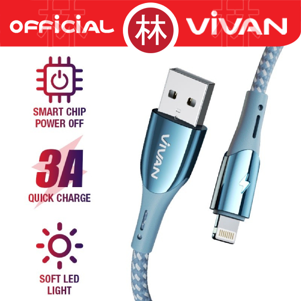 Vivan VZL100S Data Cable Lightning 3A Iphone Auto Smart Power Off With LED Light New VZL100