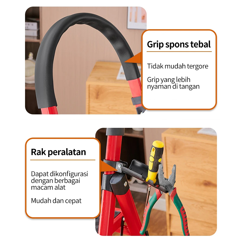 3 Step Tangga Rumah Lipat Tangga Besi Lipat Household Steel Ladder / Baja Karbon Tangga Lipat