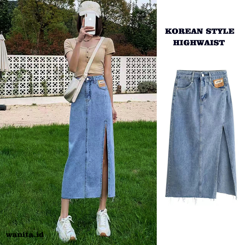 rok jeans jumbo rok jeans belah samping rok jeans wanita korean style rok span hitam skirt