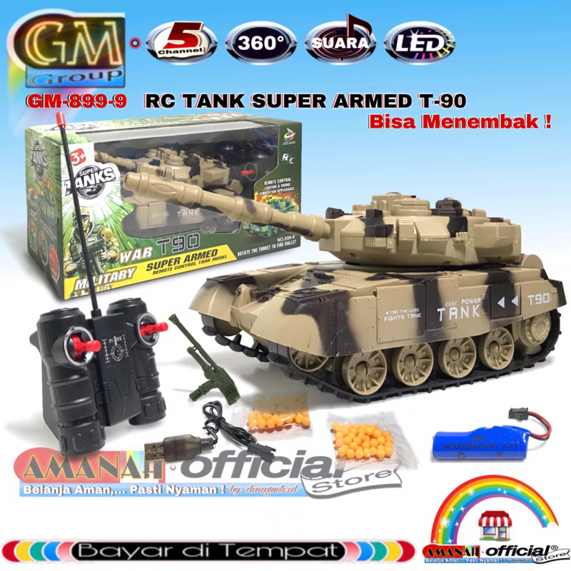 Promo GM RC Tank T90 Truck War Tank Military T-90 Super Armed Tank Baja Remote Control 49MHz 5CH 360