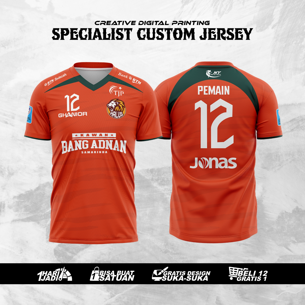 JERSEY FUTSAL HALUS FC ORANGE 2023 FREE NICKNAME FULL PRINTING