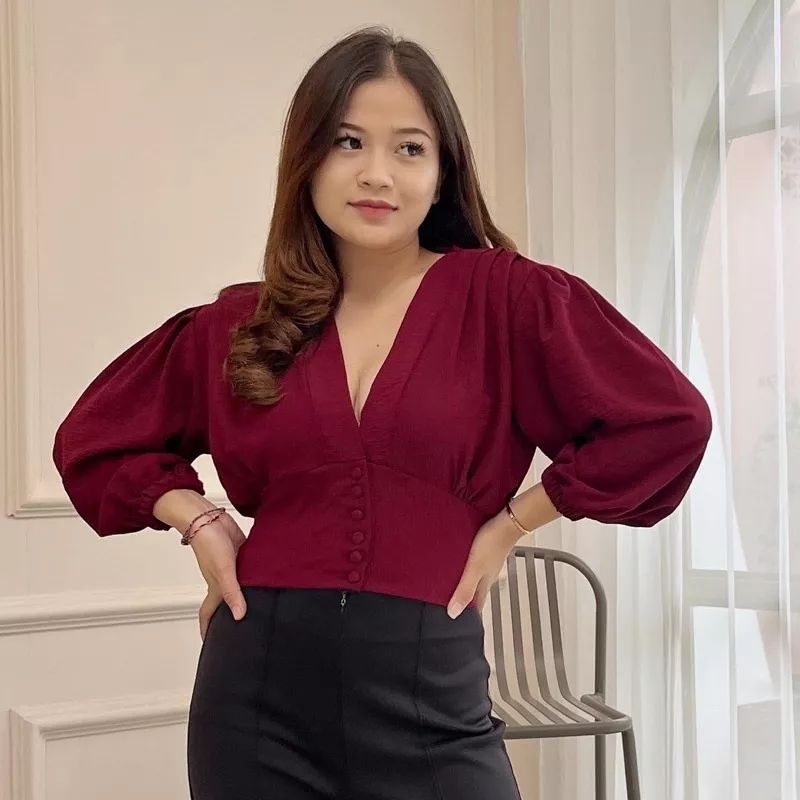 Tamstore Blouse Semi Outer Sheila Maurin Crop Top Blouse Wanita Kringkel Kekinian