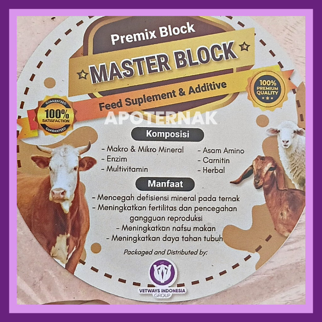 MASTER BLOK 1.5 kg | Mineral Blok Berkualitas Untuk Sapi Kambing Domba | 1.5 kg | Apoternak