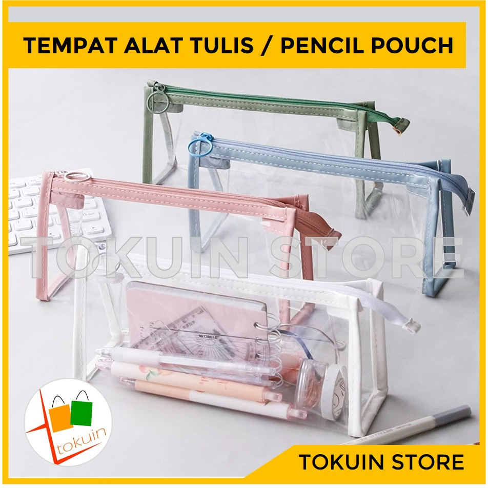 Tempat Pensil Transparan Tepak Pensil Alat Tulis Zipper Pouch Pencil Case Anak