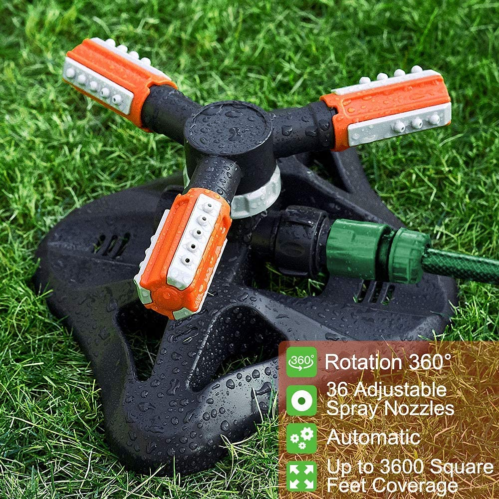 360° Rotating Automatic Garden Sprinkler Semprotan Air Outdoor Garden Lawn Rotating Sprinkler 3-Arm
