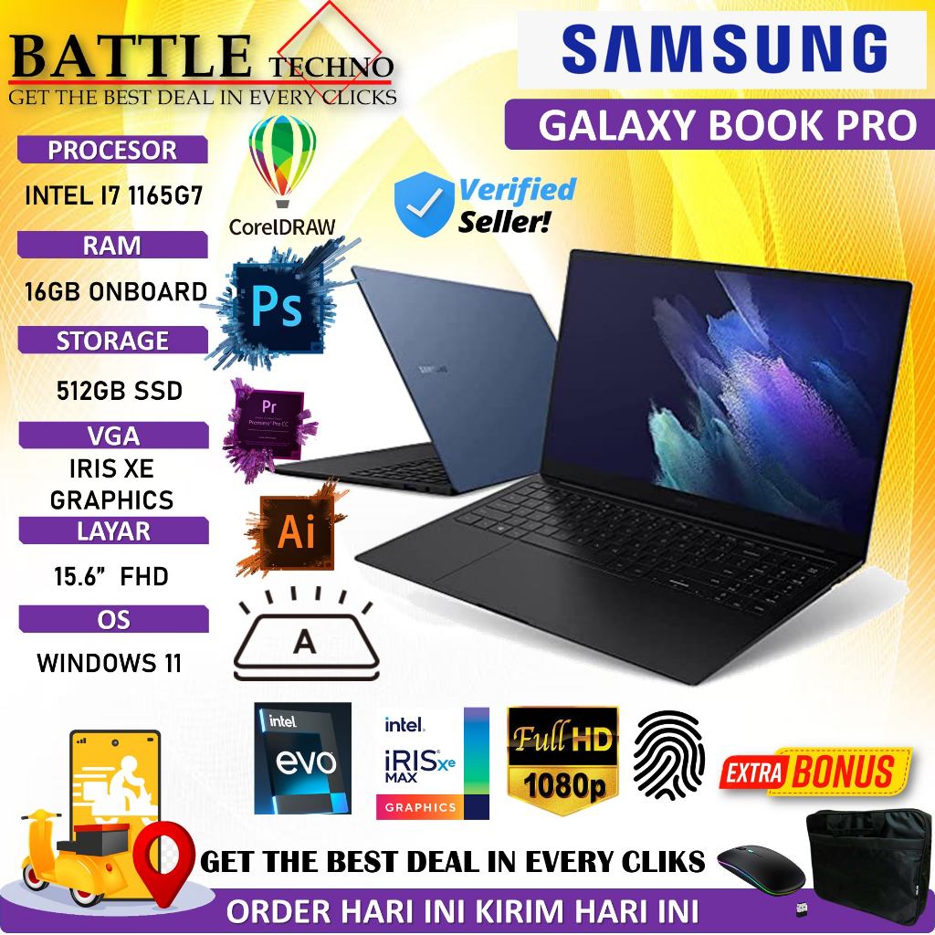 LAPTOP SLIM SAMSUNG GALAXY BOOK PRO 15 INTEL EVO I7 1165G7 16GB 512GB IRIS XE 15.6&quot; FHD BACKLIT FINGERPRINT  WIN11HOME BLUE