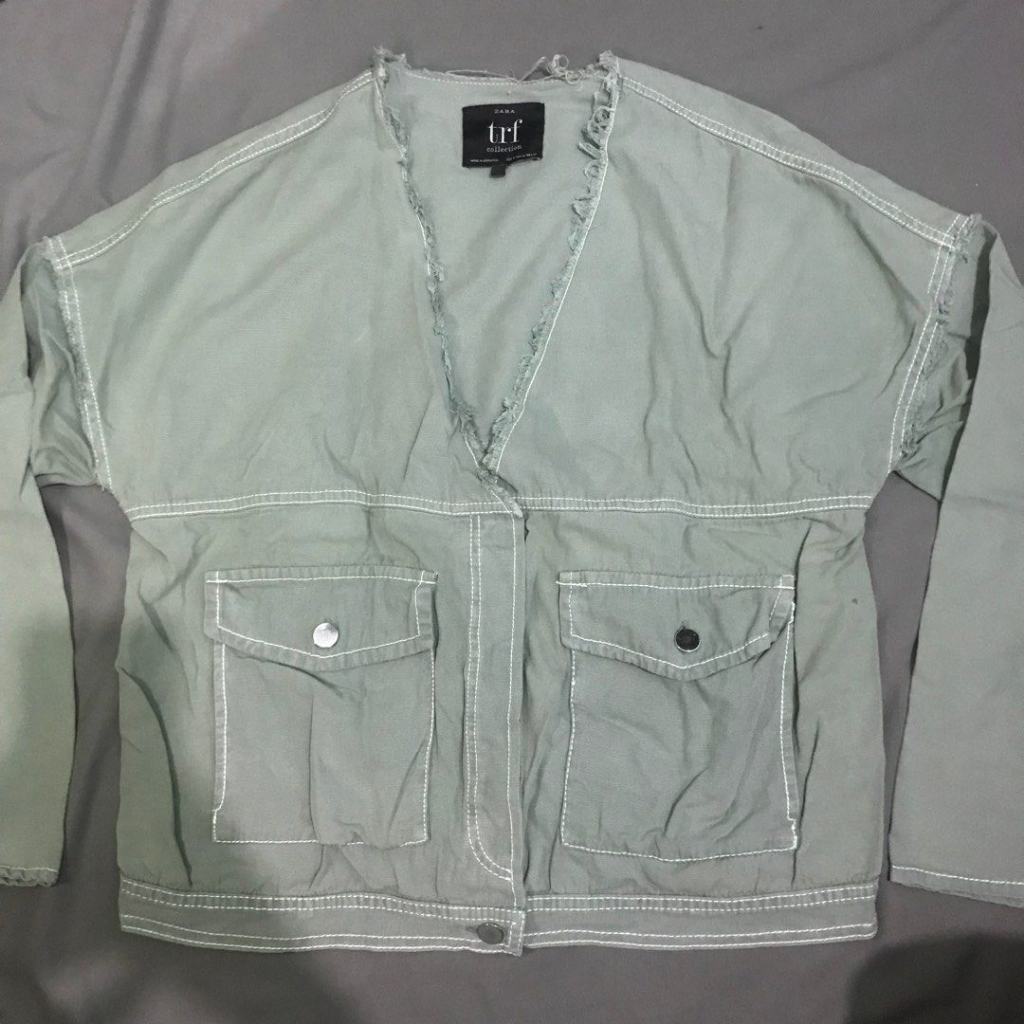 Vintage Zara Sage green denim jacket cargo pocket