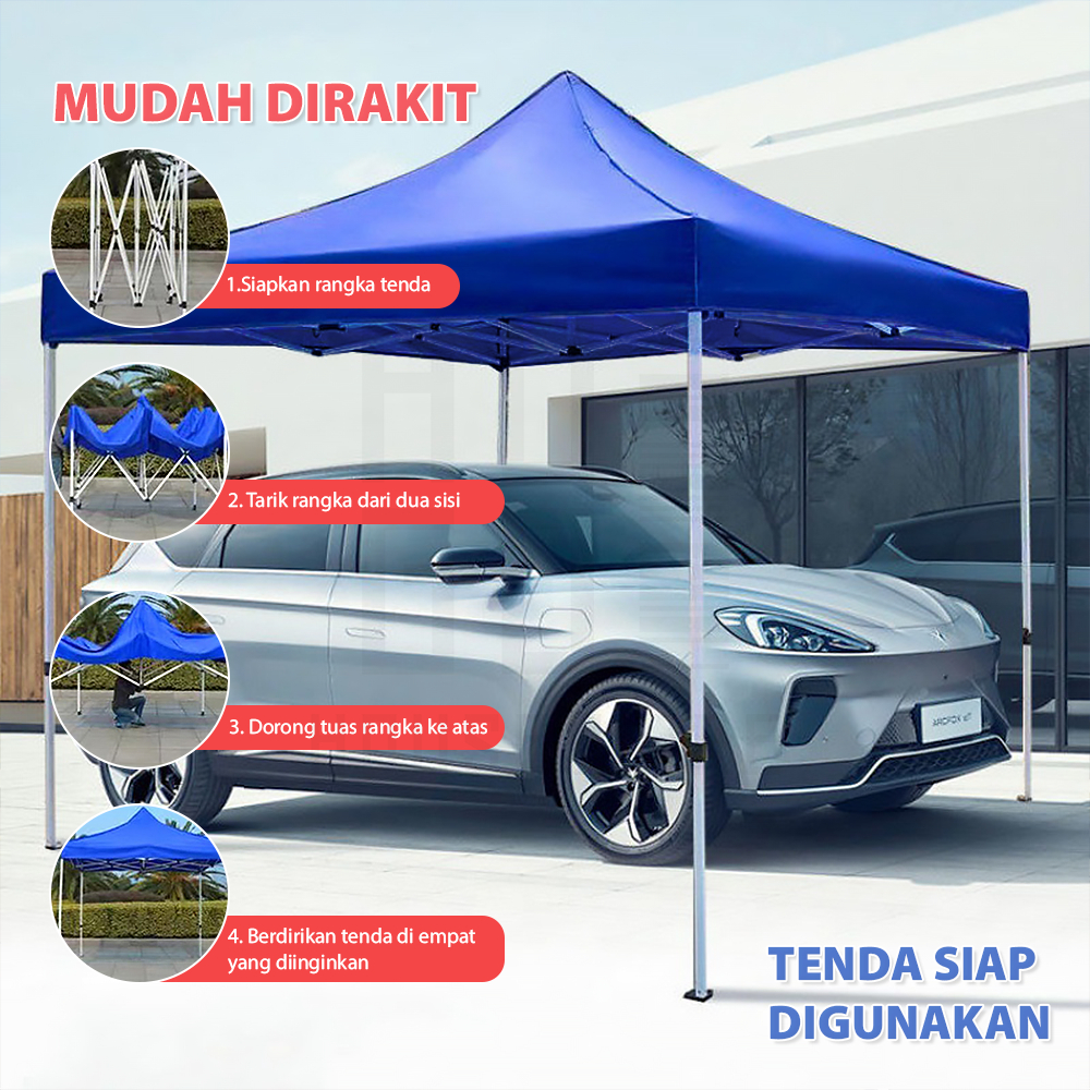 HUGO Terpal Atap Tenda Lipat 2x2 2x3 3x3 3x4,5 m Tebal Bahan Kain Polyester Oxford 600D Anti Air / Panas