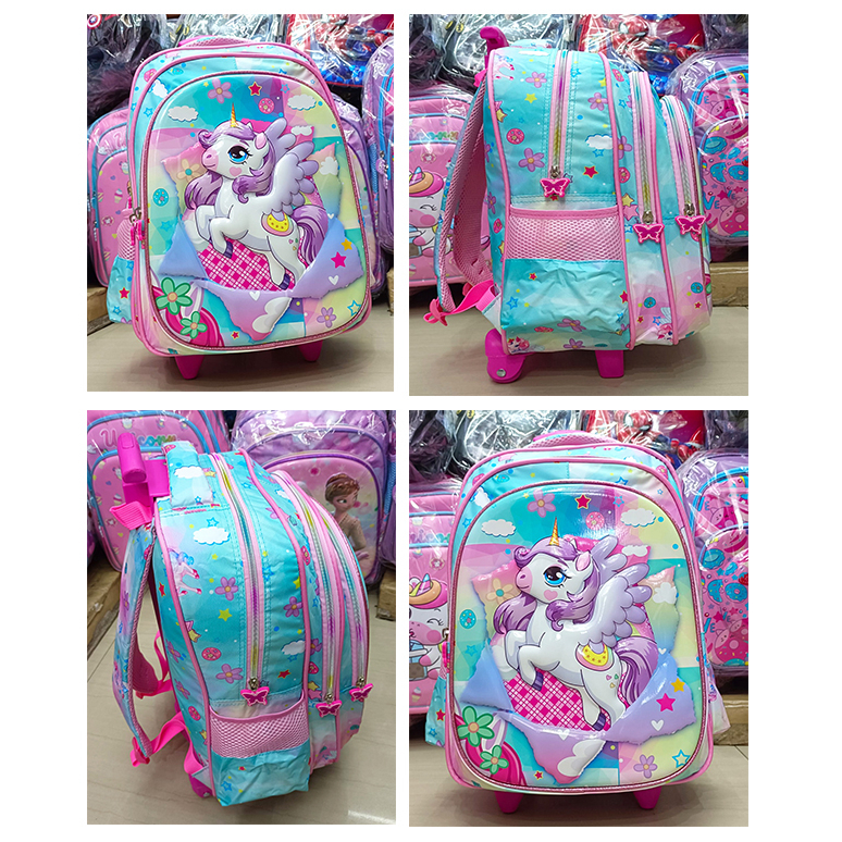 PROMO TROLLEY DORONG UKURAN BESAR SD 16inch TAS ANAK SEKOLAH BARU GAMBAR ANAK PEREMPUAN COOL DUET SNOW FOUR PERI TIMBUL 3 RESLETING IMPORT ( UKURAN BESAR 16inch )