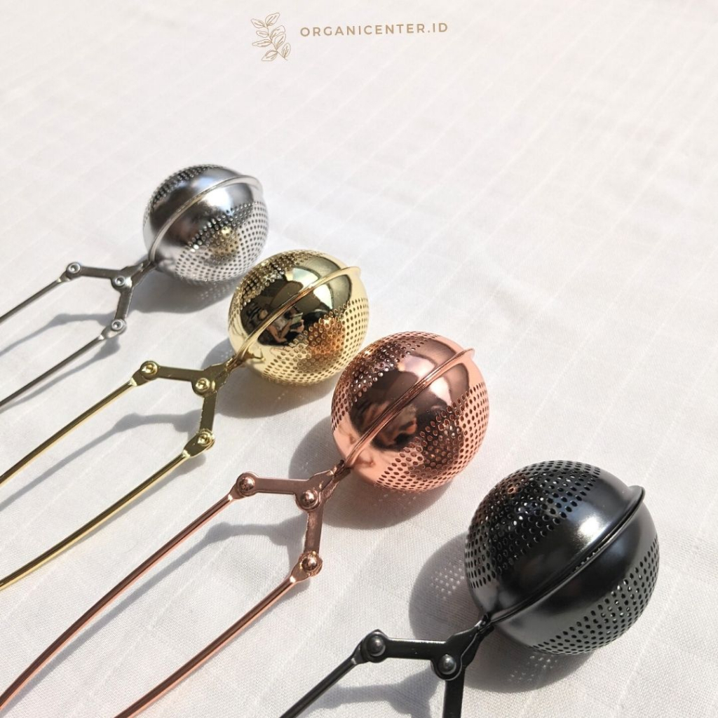 Saringan Teh Premium Tea Strainer Infuser Stainless Steel Estetik With Handle Rose Gold Clip Rempah Filter Bola Bulat Reuseable Eco Friendly Black Silver