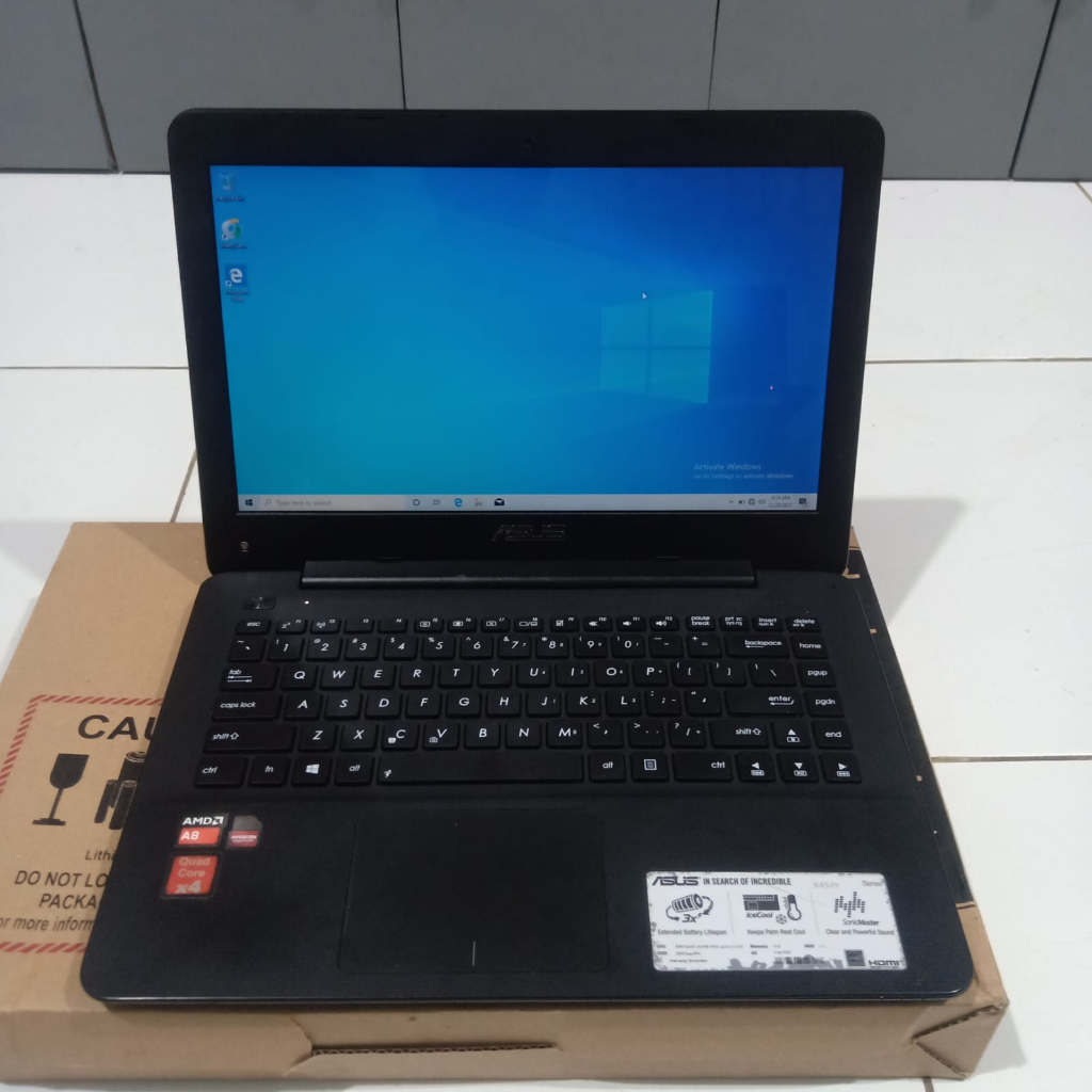 Laptop Asus X454YA Amd A8 - 7410 Ram 8 Gb SSD 256 Gb Windows 10 Fullset Siap Pakai