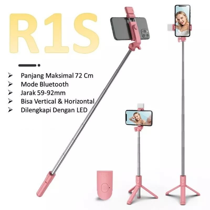 Tripod Tongsis 4 in 1 Bluetooth Flash Light Tripod Selfie Stick