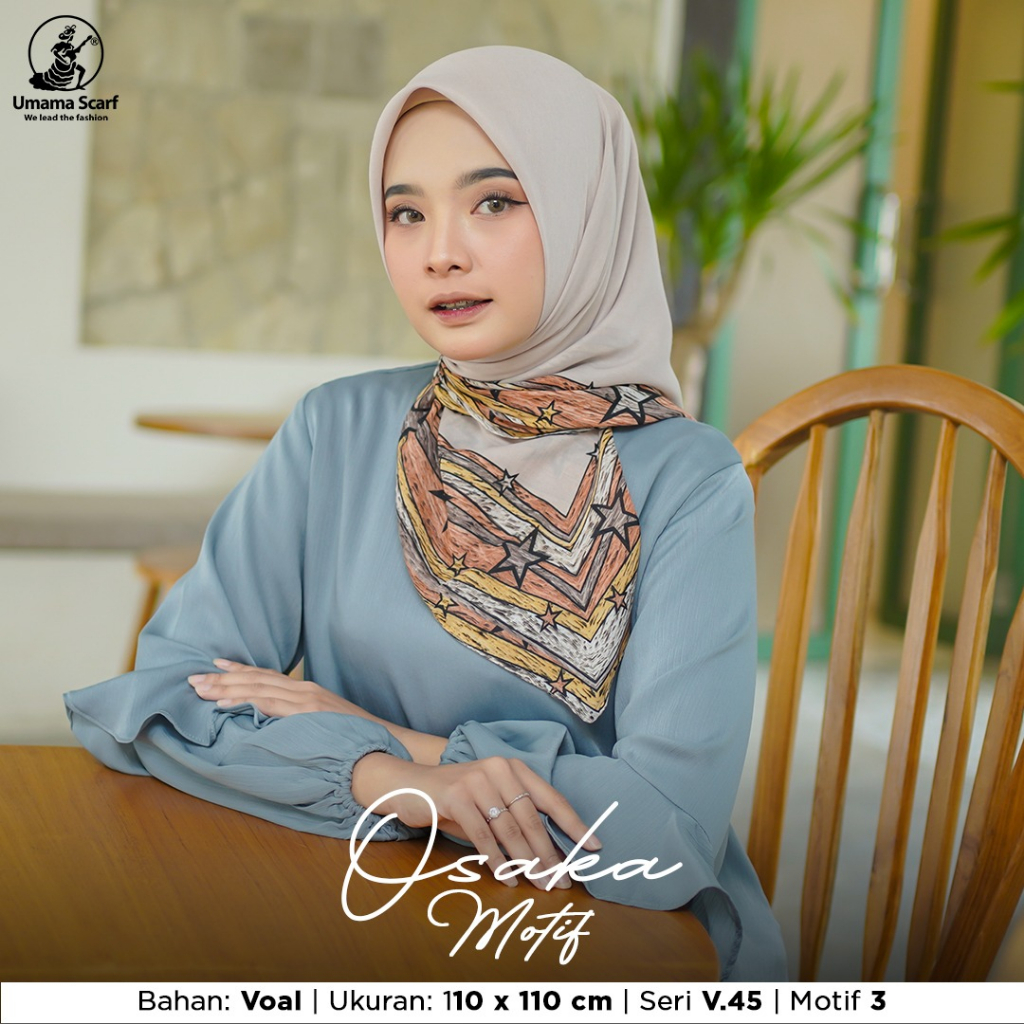 UMAMA HIjab Segi Empat Motif OSAKA MOTIF Jahit Tepi Jilbab Murah