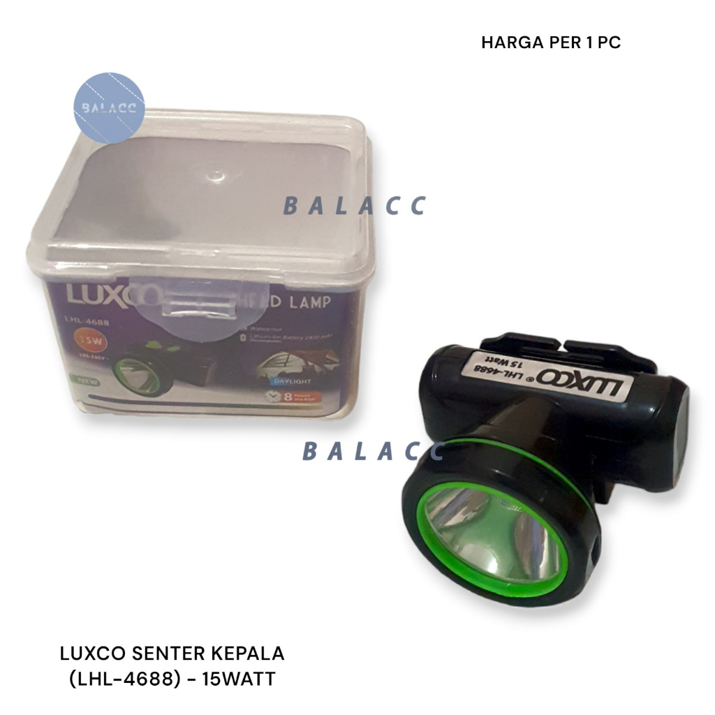 SENTER KEPALA LUXCO SUPER TERANG &amp; ANTI AIR Original Headlamp 15 Watt LHL-4688 FREE CHARGER HIKING, CAMPING