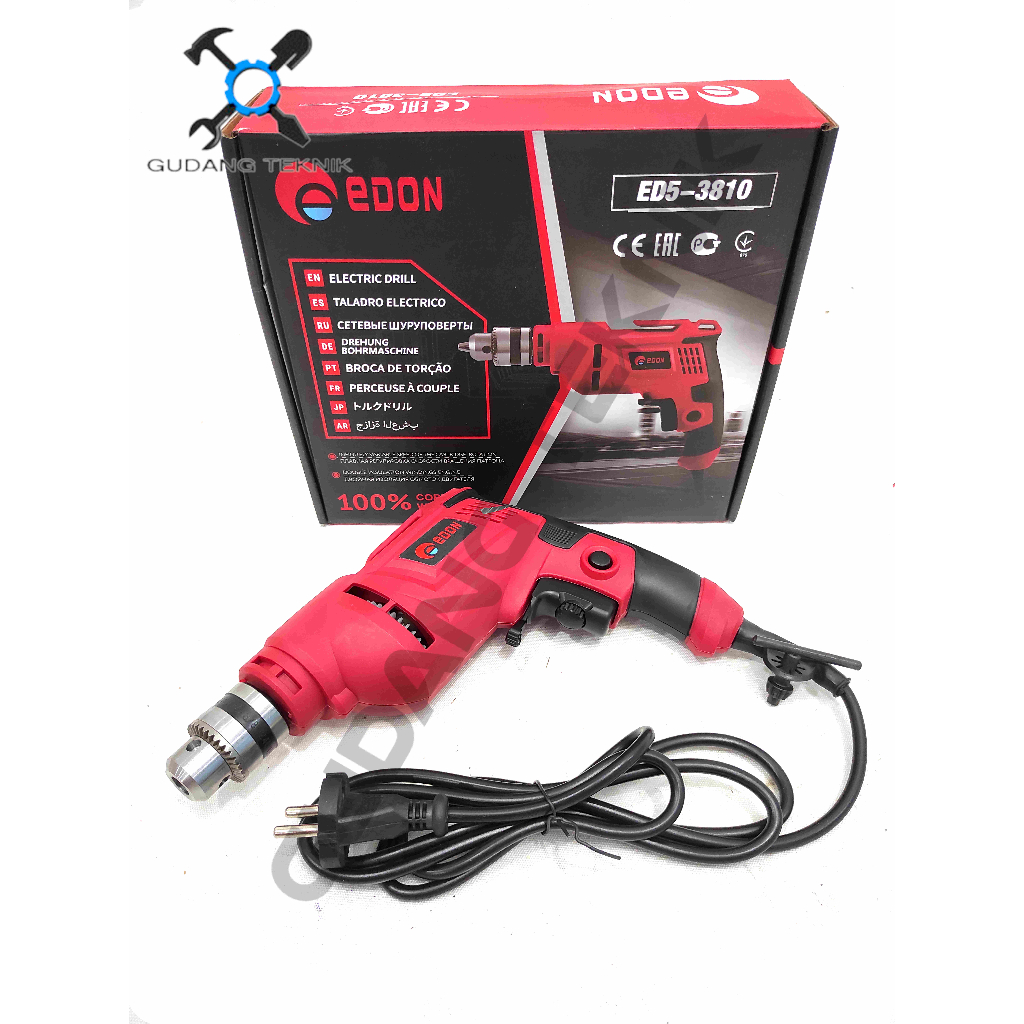 Mesin Bor Tangan Listrik 10mm EDON ED5-3810 / Bor Tangan Besi Kayu Beton 10 mm Bolak Balik ED5 3810 / Elektric Electric Drill ED5-3810m EDON