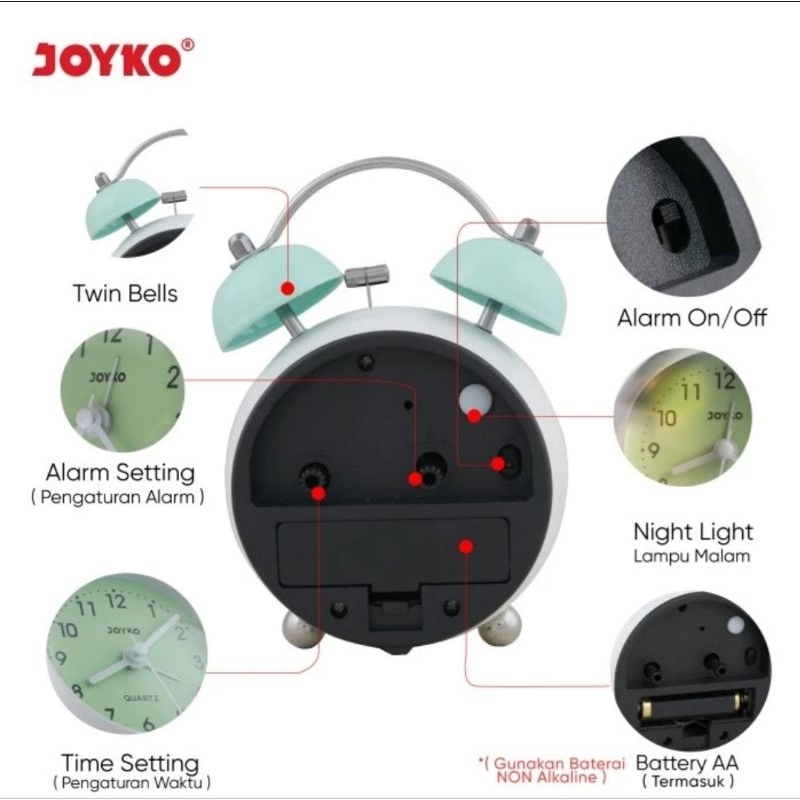 JOYKO ALCL-606 Jam Beker Alarm Clock/ Weker Dering Asli &amp; Free Baterai